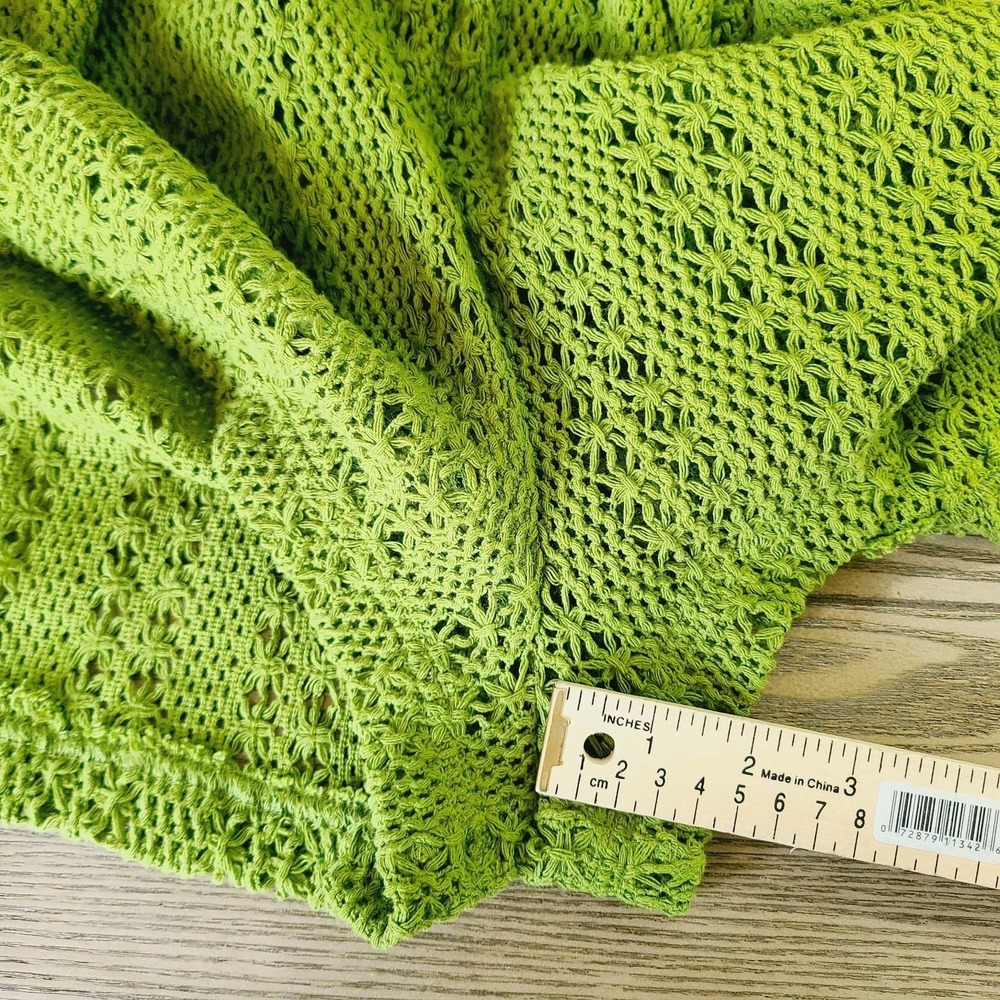 Free People Beach Romper Green Open Knit Button Front 3/4 Sleeve Stretch S Boho‎ - Picture 11 of 11